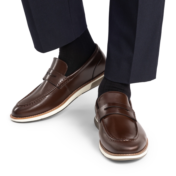 Men's Vegan Leather Slip-On Penny Loafers - DARK BROWN - 6